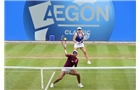 BIRMINGHAM, ENGLAND - JUNE 15:  Raquel Kops-Jones and Abigail Spears (R) of the United States in action during the Doubles Final during Day Seven of the Aegon Classic at Edgbaston Priory Club on June 15, 2014 in Birmingham, England.  (Photo by Tom Dulat/Getty Images)